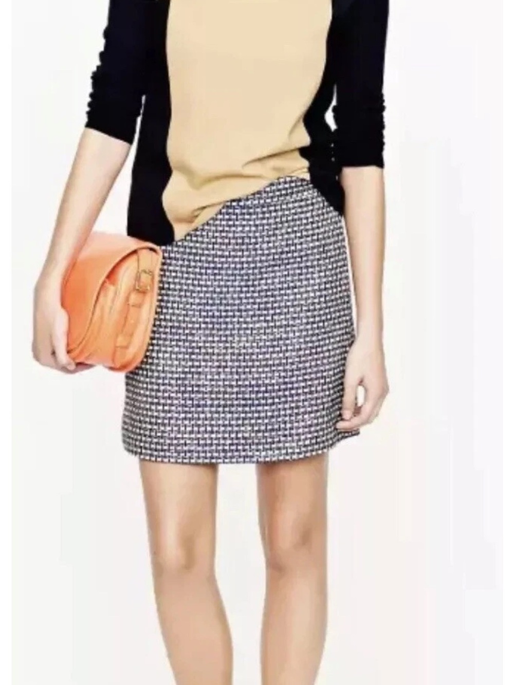 J. Crew Postage Stamp Mini Skirt-Navy Tweed Metallic-4-NWT-Academia-Silk Blend